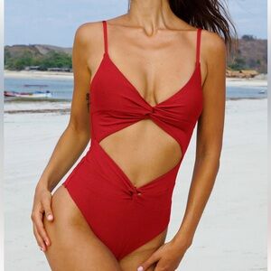 Berlook Red Cutout Twist One-Piece Swimsuit